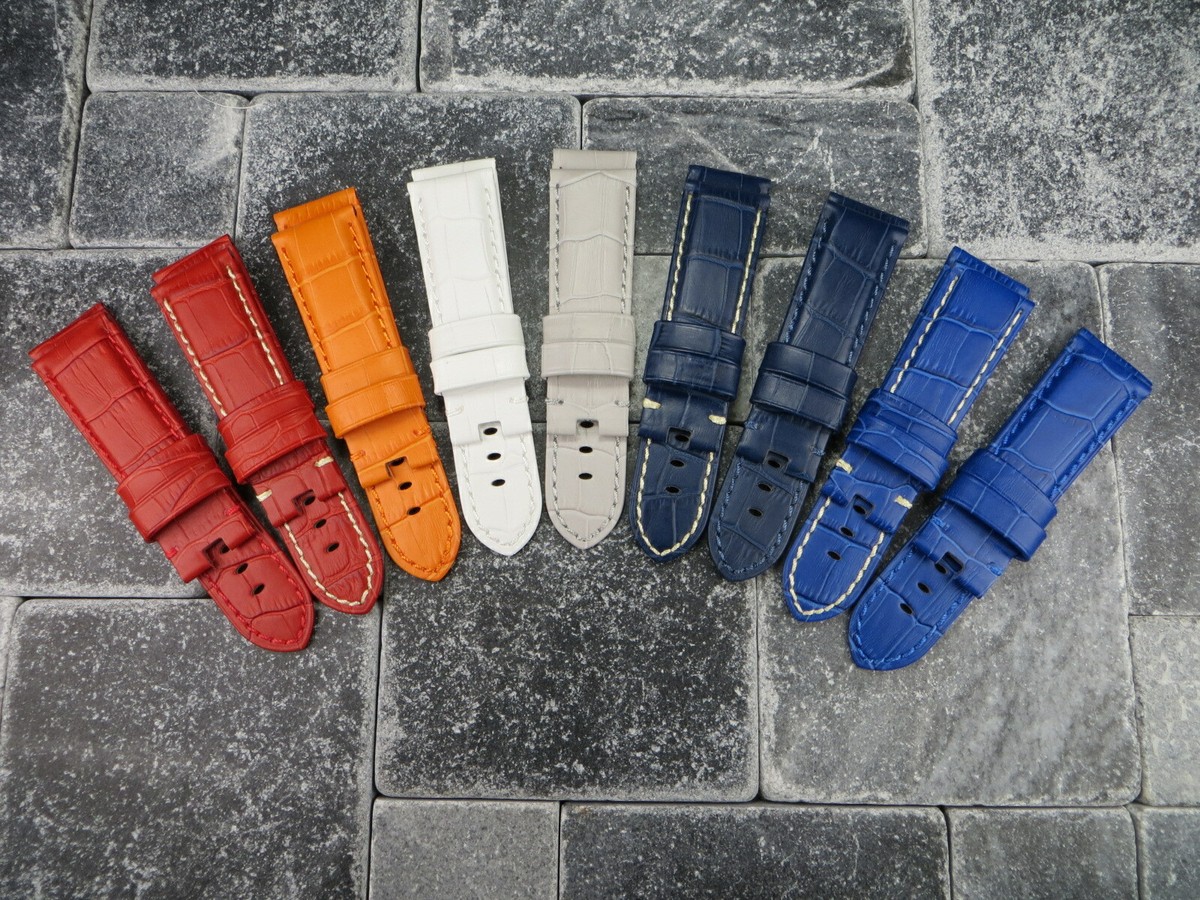 Bracelet Déployant En Cuir Grainé Bleu 24mm Pour Panerai 44mm - Neuf Sans étiquette