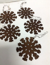 5 Rustic Primitive Country Christmas Brown Metal Snowflake Ornaments Home Decor