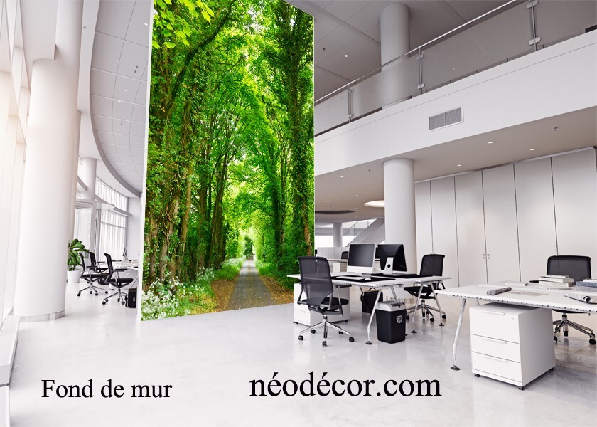 Papier peint Chemin forêt 2 fresque murale intissée verte style poétique