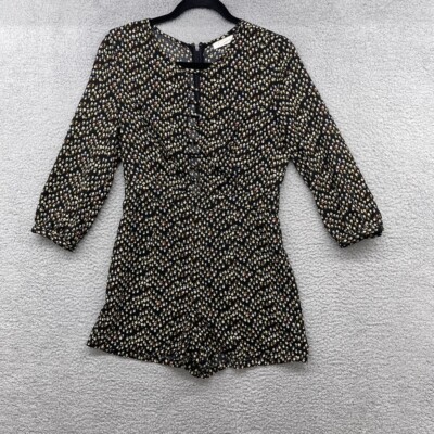 BCNU Womens Romper Black Floral One Piece Long Sleeve Scoop Neck Zip Size S
