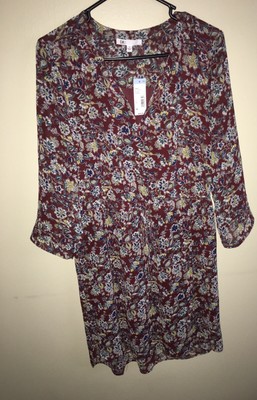 Women 3/4 Slv Split Nk Dress( Multi-color Red)