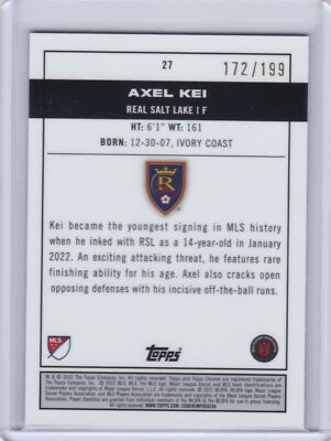 2022 Topps Chrome MLS Blue MD #27 Axel Kei PP Rookie RSL Salt Lake