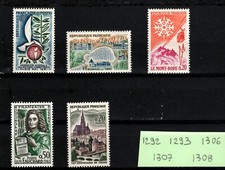 lot timbres france neuf année 1961 n° 1292 1293 1306 1307 1308