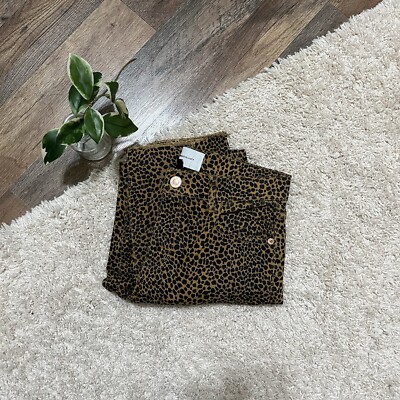 Current/Elliot 26 Leopard Print Raw Hem High-Rise Stiletto Cropped Skinny Jeans
