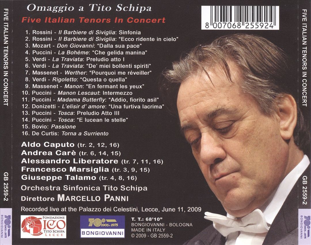 VARIOUS ARTISTS OMAGGIO A TITO SCHIPA: FIVE ITALIAN TENORS IN CONCERT NEW CD