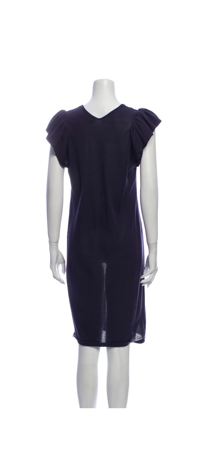 ABITO DA TURNO autentico SAINT LAURENT taglia SM blu collo a V cotone pre amato arricciata