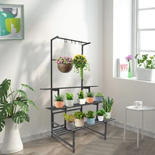 3?Tier?Plant?Stand?with?Hanging?Rods,?Metal?Plant?Holder,?Plant?Stand
