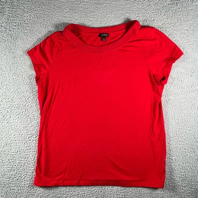 Talbots Blouse Womens XL Red Woven Braided Short Sleeve