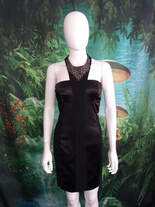 Bebe Black Metal Sequin Satin Halter Dress Size Small G Ebay