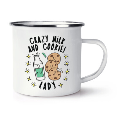 Crazy Milk And Cookies Lady Stars Emaille Becher Tasse Lustig Witz Essen Schokolade