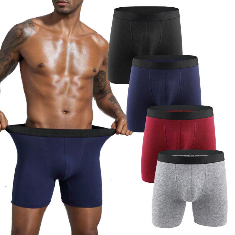 4Pack Soft Men Underwear MidWaist Long Leg Panties Boxers Shorts