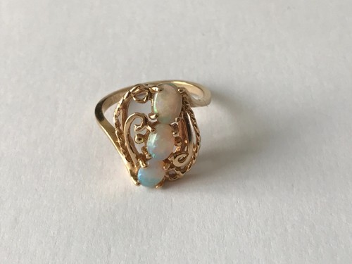 Opal Ring 14ct Gold Fire Opal Trilogy Ring Vintage Gold Ring - Size L 1/2 - 第 12/19 張圖片