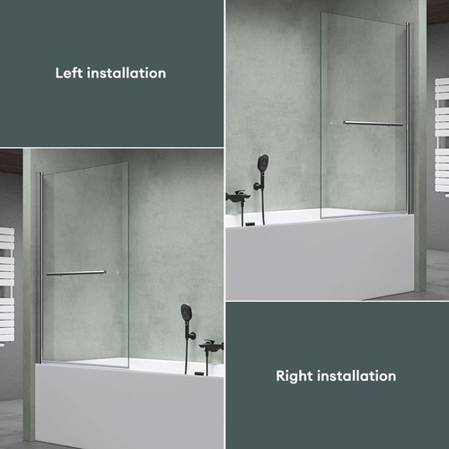 Bath Shower Screen Glass Bathroom 180° Folding Pivot Single Panel & Towel Rail - Picture 18 of 29