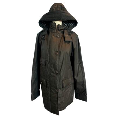 Ralph Lauren Raincoat Jacket Lined Black Removable Hood Pockets Zip Close P/S