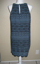 Ann Taylor Loft Geometric Print Sleeveless Dress Size 10 Blue Black Knee Length 