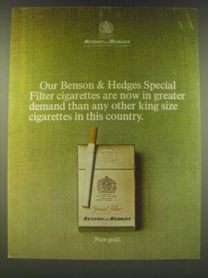 1965 Benson and Hedges Special Filter Cigarettes Advertisement