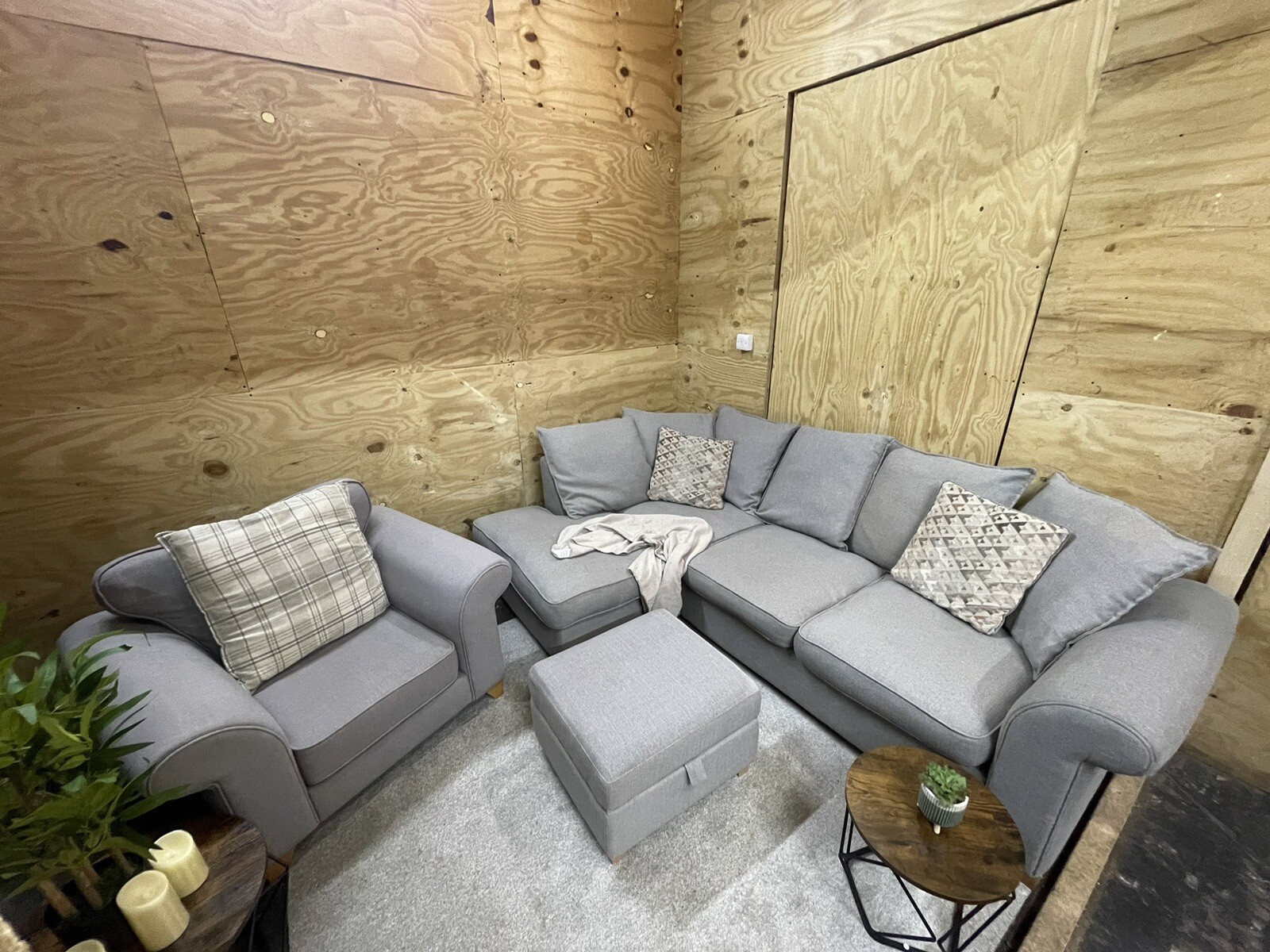 Grey DFS Angelic Right Corner Sofa + Armchair & Footstool DELIVERY