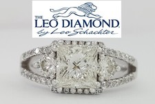 Leo Princess Cut Diamond Split shank 18K White Gold Engagement Ring 2.23 ct