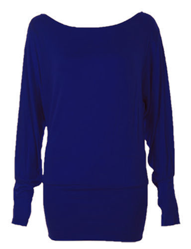 Womens Batwing Long Sleeve Off Shoulder Mini Batwing Tunic Dress Baggy Top 8-26 - Picture 14 of 19