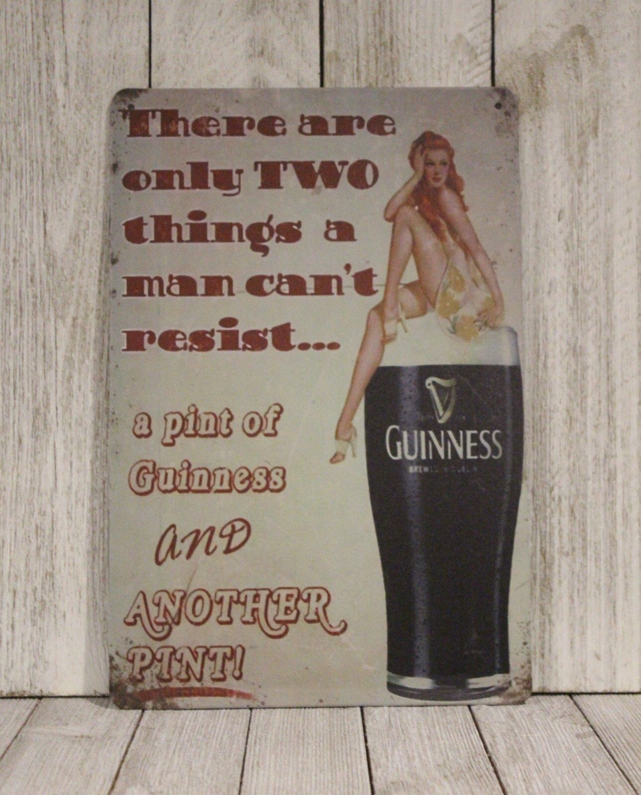 Guinness Tin Sign Sexy Pinup Girl Beer Bar Irish Pub Vintage Rustic