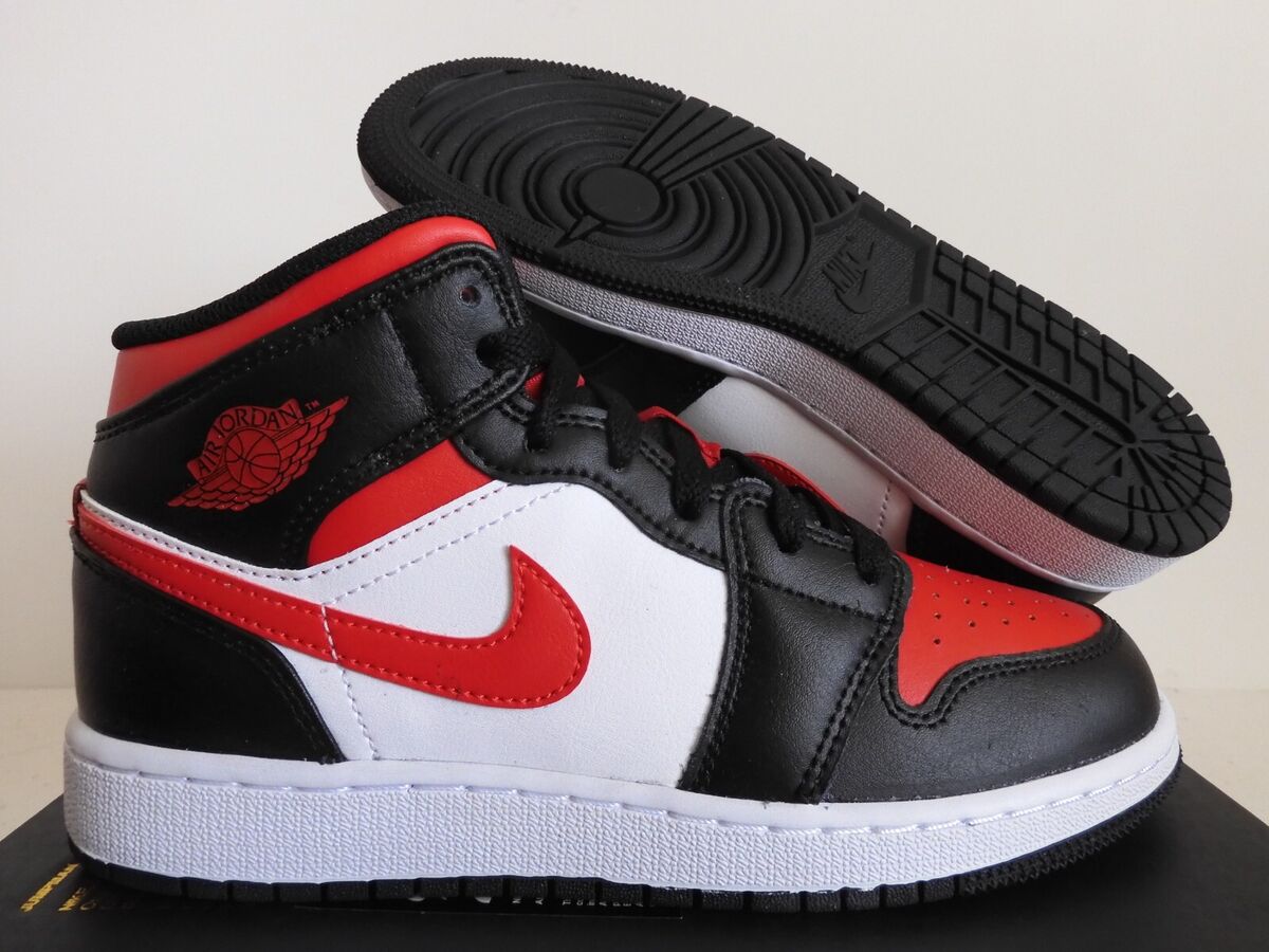 NIKE AIR JORDAN 1 MID (GS) BLACK-FIRE RED-WHITE SZ 4Y-WOMENS NIKE AIR JORDAN 1 MID (GS) BLACK-FIRE RED-WHITE SZ 4Y-WOMENS