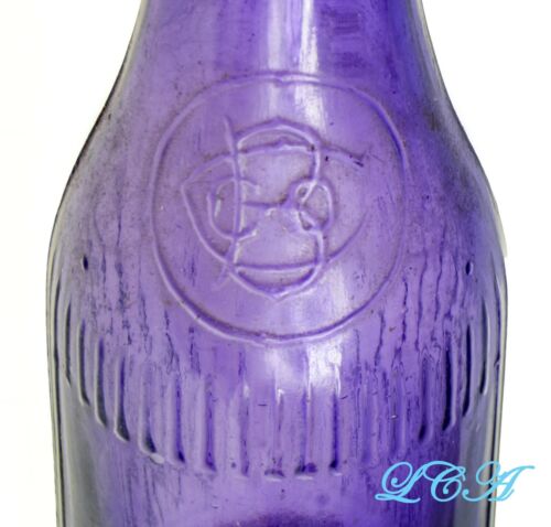 MINI sample CURTICE BROS Blue Label Catsup PURPLE ANTIQUE bottle HAND blown BIM - Picture 2 of 3