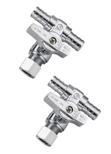 2 PCS 1/4-Turn Stop Tee Valve  Barb Crimp Pex 1/2" X Pex 1/2"x 3/8" Comp, Chrome