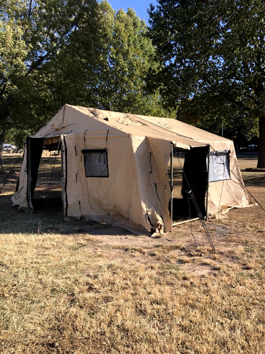 MILITARY SURPLUS 20 x16 TEMPER TENT VINYL CANVAS TAN CAMP HUNTING US ARMY