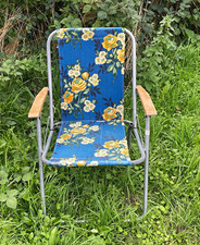 Vintage 1960s/70s Floral Folding Garden Chair | Mid-Century Retro Camping Chair
