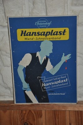 Old advertising sign 1920s Hansaplast wound quick dressing, Beiersdorf paving
