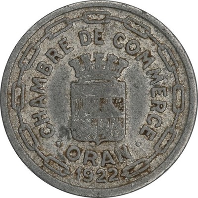 Algeria 1922 25 centimes Emergency Token - in archival holder w/ printed insert