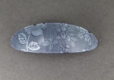 Blue barrette floral oval plastic curved hair clip 3 7/8" long 1 1/16" wide