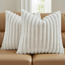 Pack of 2 Fluffy Faux Fur Throw Pillow Covers 18x18 Inch Elegant Striped Texture