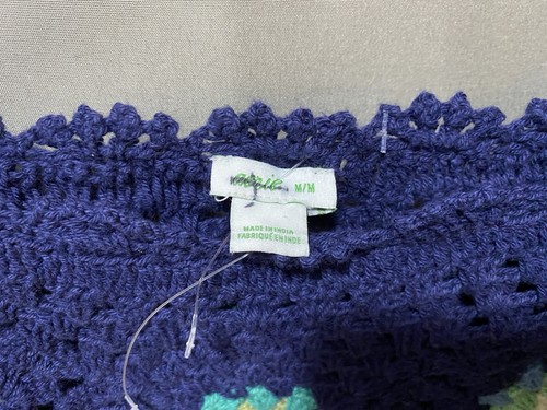 NWOT Aerie Women Square Neck Puff Sleeve Mixed Media Crochet Crop Top SZ M Navy - Picture 4 of 15