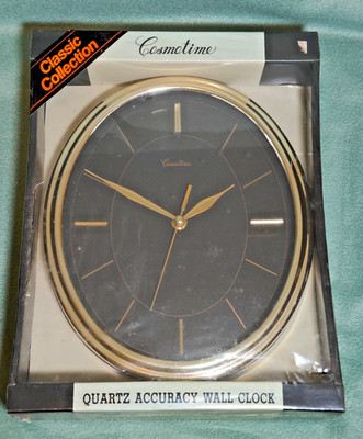 Vintage Cosmotime Quartz Accuracy Wall Clock Black Gold Oval Classic Collection 