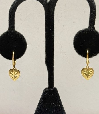 XUPING 18k GP On Copper Huggie Hoops W/ Heart Dangle 1  Earrings 3g