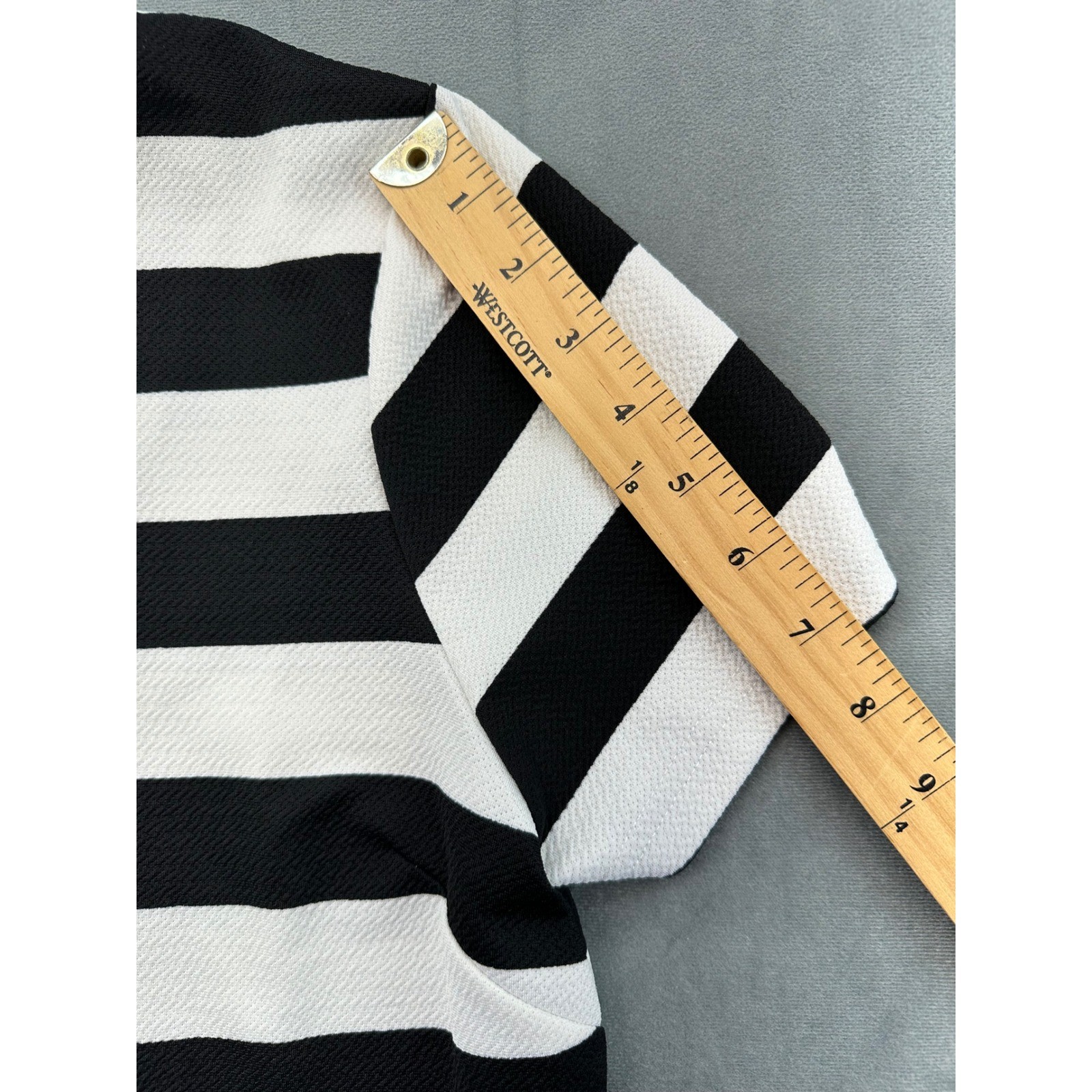 Sans Souci Black and White Striped Dress Short Sleeve V Neck Mini