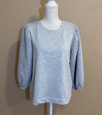 NWT LOFT Large Gray Quilted Puff Sleeve Pullo...