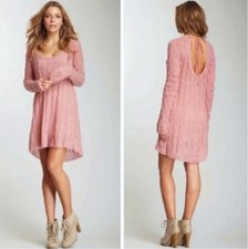 Free People Pink Angel Wool Alpaca Blend Knit Sweater Dress Soft Sheer Size XS