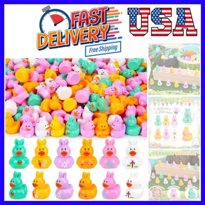 120 Pcs Easter Mini Resin Ducks 6 Style Miniature Bunny Ear Duck Figurines Ea...
