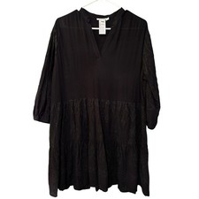 Chico’s Embroidered Eyelet Coverup Tiered Dress Black S