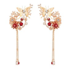 Flower Hair Clip 1 Pair Retro Japanese Tassel Pin Chinese Decor Accessory