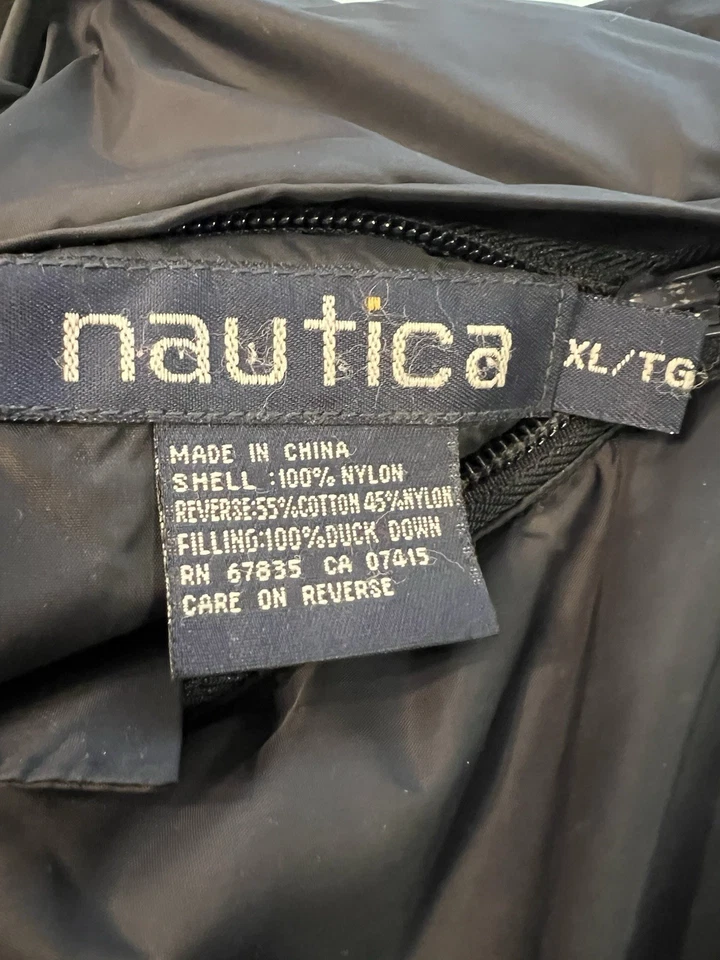 Vintage Nautica Coat Reversible Duck DOWN Yellow Navy Blue Plaid Jacket Men’s XL - Image 3 of 4