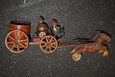  Tin Litho Toy Old Smoky Fire Horse Drawn Wagon Japanese  Toys Nomura TN