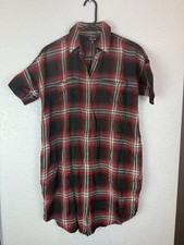 Madewell Shirt Dress Womens XXS Red Black Plaid Short Sleeve Tunic Pockets FA17