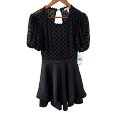 Xtraordinary Black Dress Polka Dot Short Puff Sleeve Sheer Skater Dress Size 3 