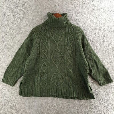 Aerie Sweater Womens M Turtleneck Cable Knit Pullover Cozy Chunky Warm Green