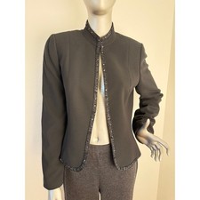 Tahari Arthur S Levine Black Embellished Stand up Collar Occassion Jacket Size 8