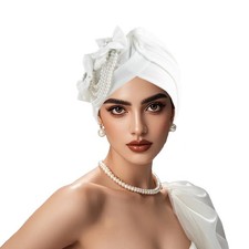 African Headtie Women Hijab Wrap Headwear Tassels Pearl Beanies Hat Turban Chemo