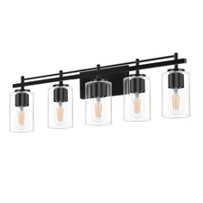 Black Bathroom Vanity Light Fixture with Clear Glass Shades 31 in.5-Light Modern